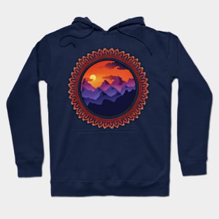 Sunset over mountains with red mandala Hoodie